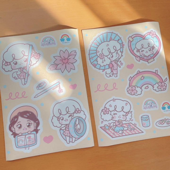 (ST008) Rainbowholic x MilkBerry Company Collaboration Sakura Hanami Sticker Set (2 sheets)