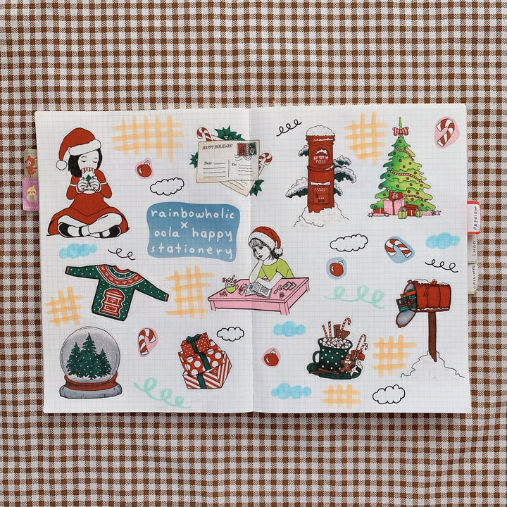 (ST016) Original Rainbowholic x Oola Happy Stationery Collaboration "Holiday Journaling" Sticker Set (2 sheets)