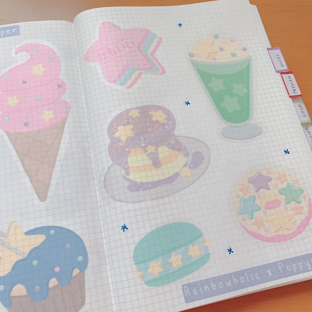 (ST009) Rainbowholic x Poppy Paper Collaboration Galaxy Sweets Sticker Set (2 sheets)