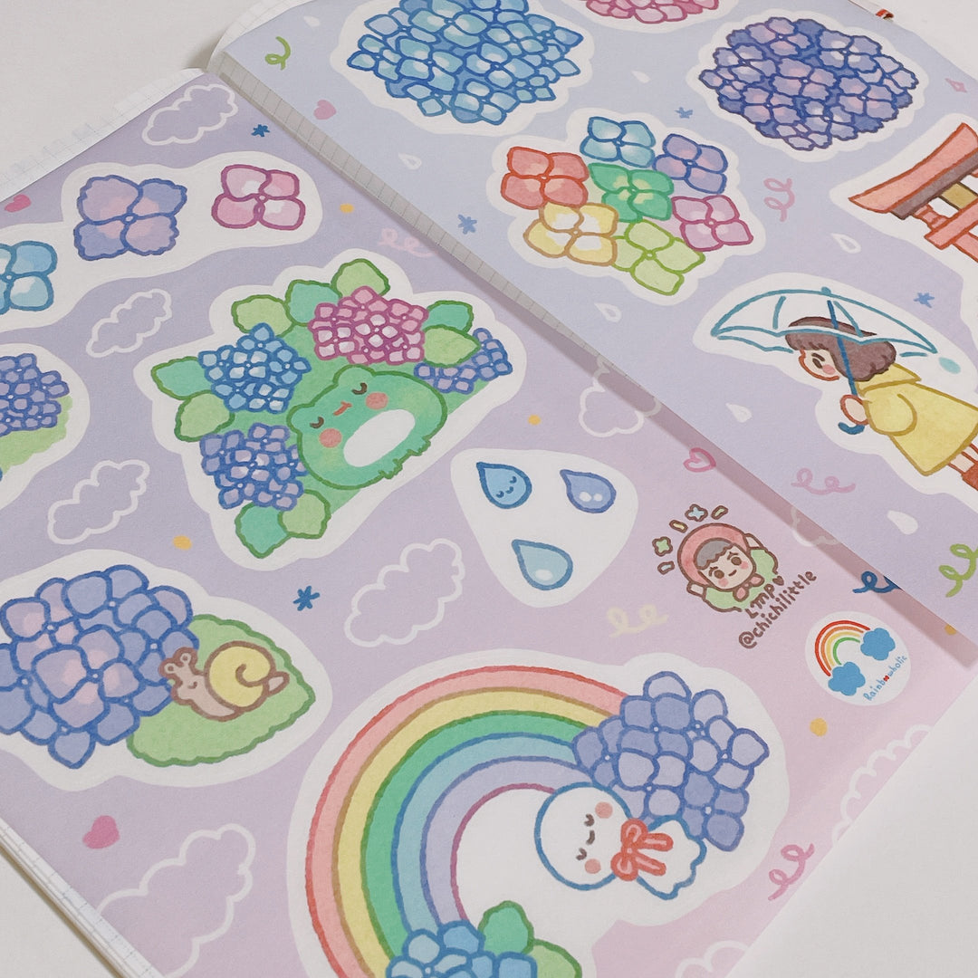 (ST012) Original Rainbowholic x Chichilittle Collaboration Hydrangea Sticker Set (2 sheets)