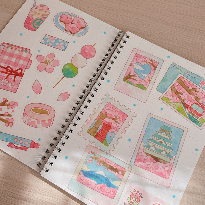 (ST040) Original Rainbowholic x Chichilittle Collaboration "Cherry Blossoms" Sticker Set (2 sheets)