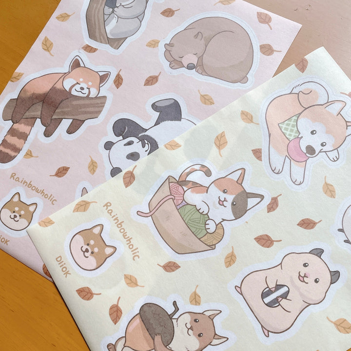 (ST068) Rainbowholic x DLIOK Kawaii Animals A5 Sticker Set (2 sheets)