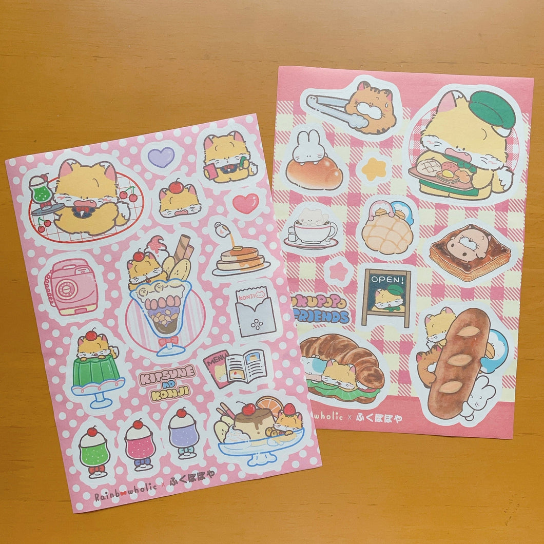 (ST067) Rainbowholic x Fukupopoya Bungu Kissa & Bakery A5 Sticker Sheet Set (2 sheets)
