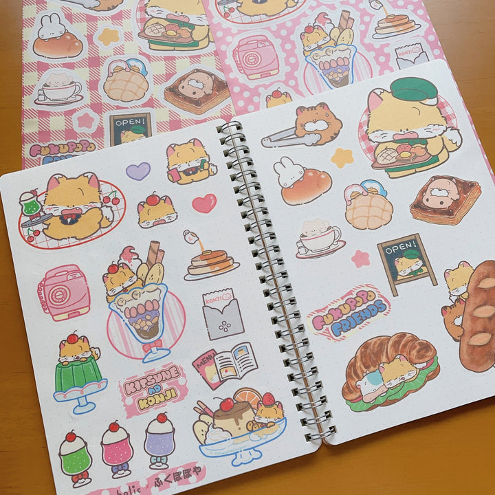 (ST067) Rainbowholic x Fukupopoya Bungu Kissa & Bakery A5 Sticker Sheet Set (2 sheets)