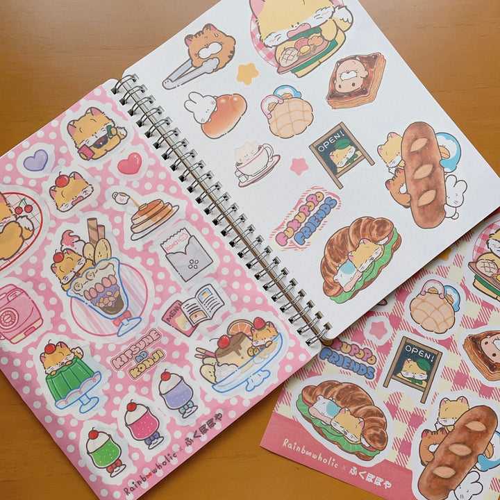 (ST067) Rainbowholic x Fukupopoya Bungu Kissa & Bakery A5 Sticker Sheet Set (2 sheets)