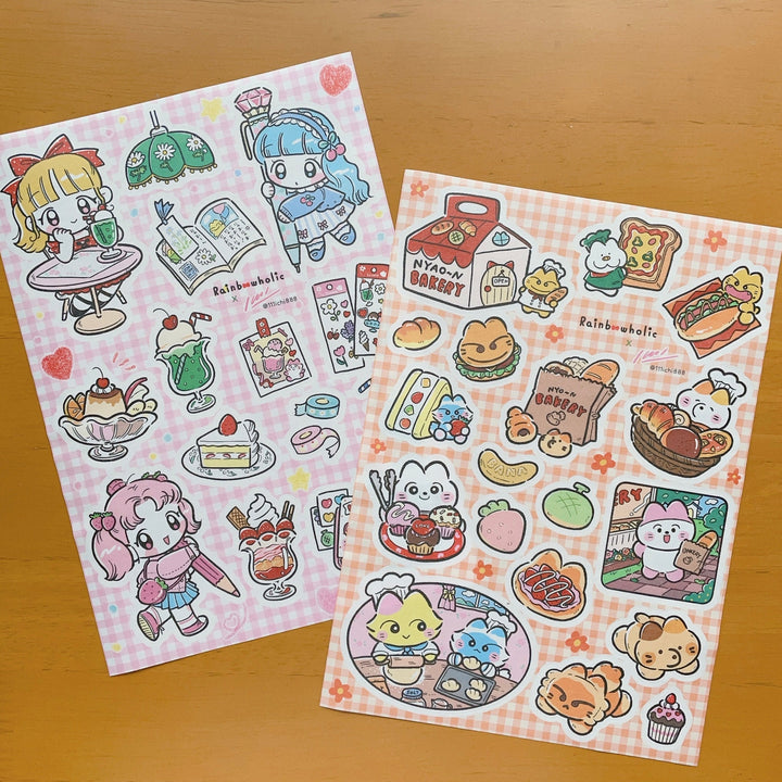 (ST066) Rainbowholic x Ichi Bungu Kissa & Bakery A5 Sticker Sheet Set (2 sheets)