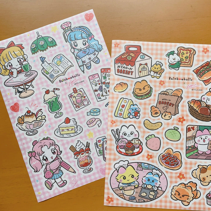 (ST066) Rainbowholic x Ichi Bungu Kissa & Bakery A5 Sticker Sheet Set (2 sheets)