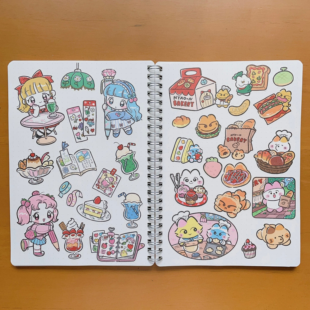 (ST066) Rainbowholic x Ichi Bungu Kissa & Bakery A5 Sticker Sheet Set (2 sheets)