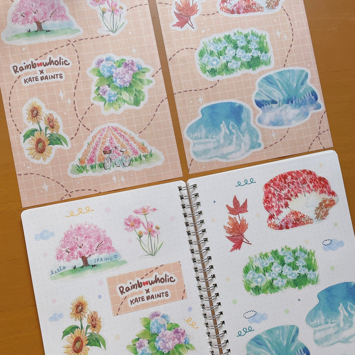 (ST052) Rainbowholic x Kate Paints Beautiful Scenery / Seasons Sticker Set (2 sheets)