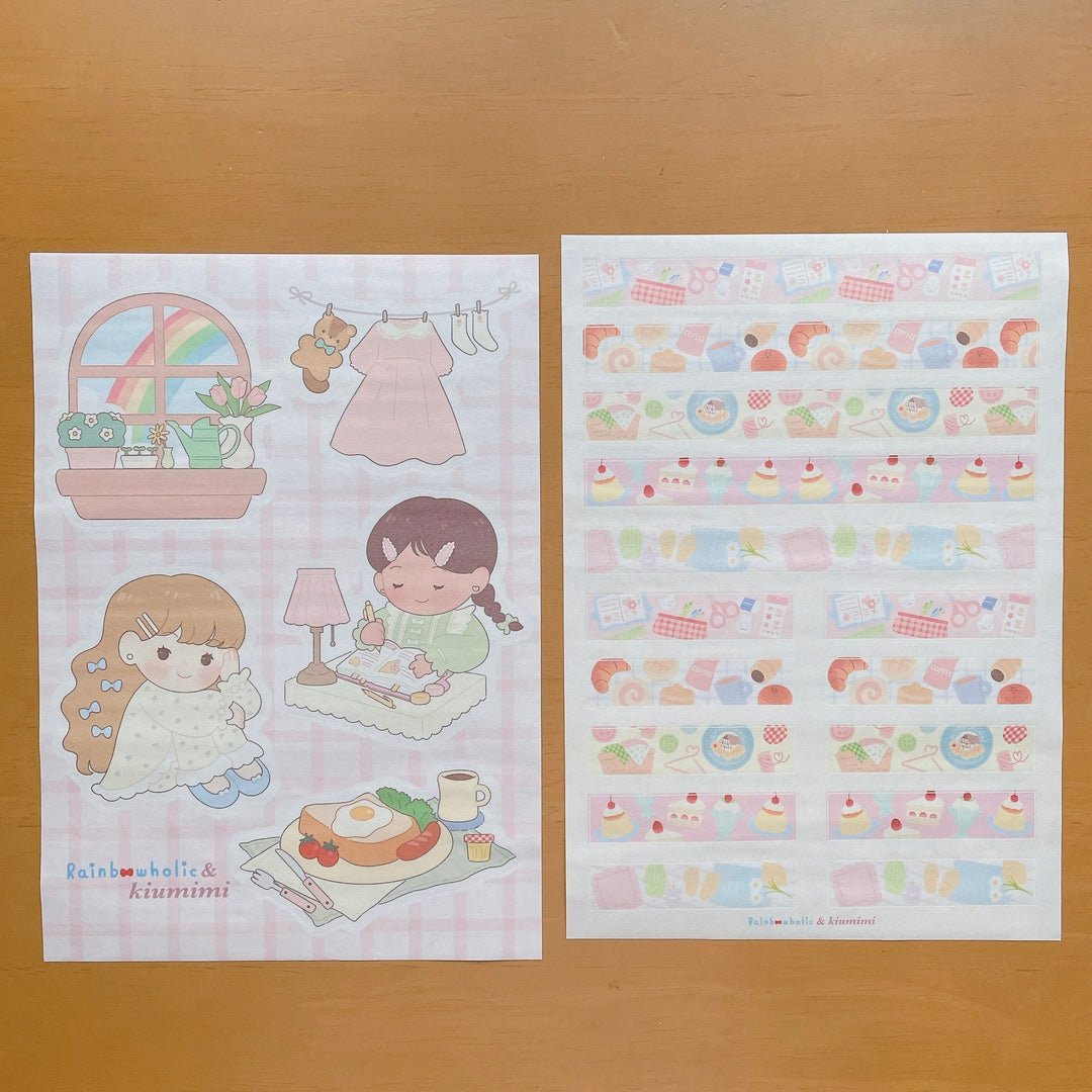 (ST063) Rainbowholic x Kiumimi Pastel Girls Daily Life A5 Sticker Sheet Set (2 sheets)