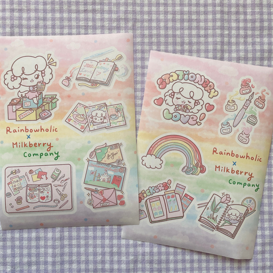 (ST039) Rainbowholic x MilkBerry Company Collaboration Stationery Love Sticker Set (2 sheets)