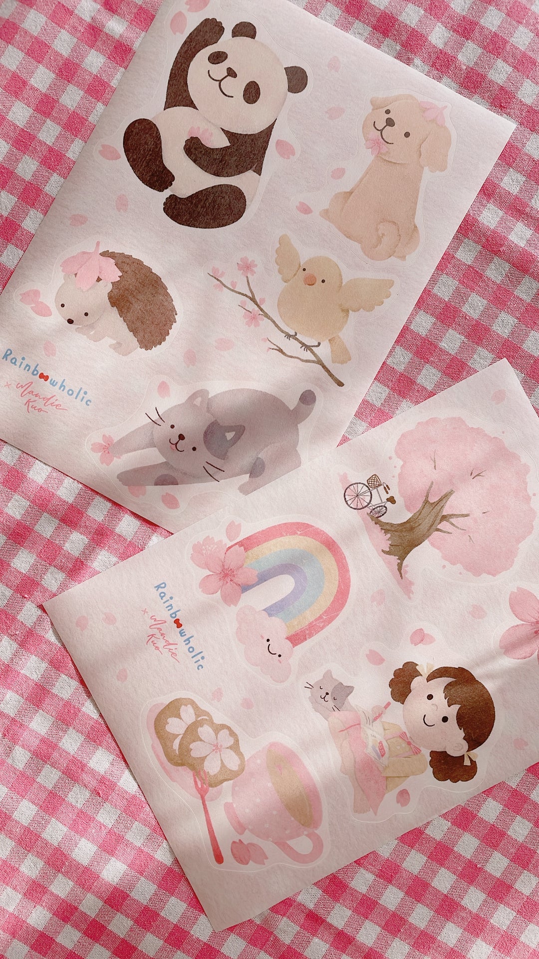 (ST020) Rainbowholic x Mandie Kuo Collab Sakura & Kawaii Animals Sticker Set (2 sheets)