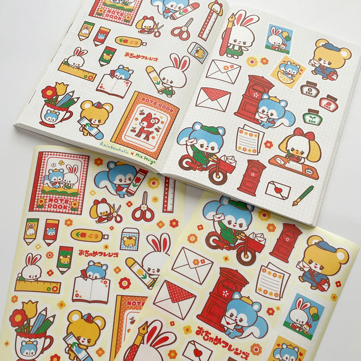 (ST031) Juego de hojas de calcomanías A5 Retro Ochame Friends de Rainbowholic x Mie Design