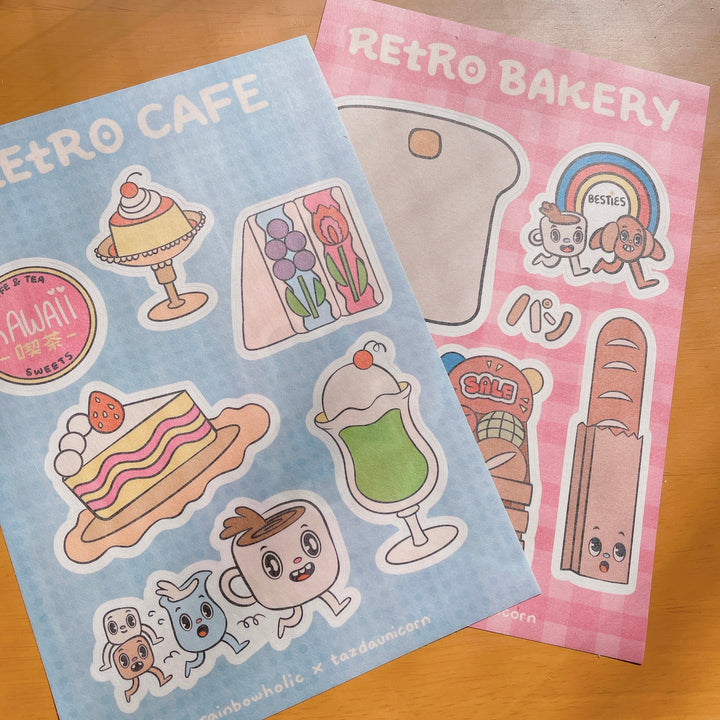 (ST043) Original Rainbowholic x Tazdaunicorn "Retro Cafe & Bakery" Sticker Set (2 sheets)