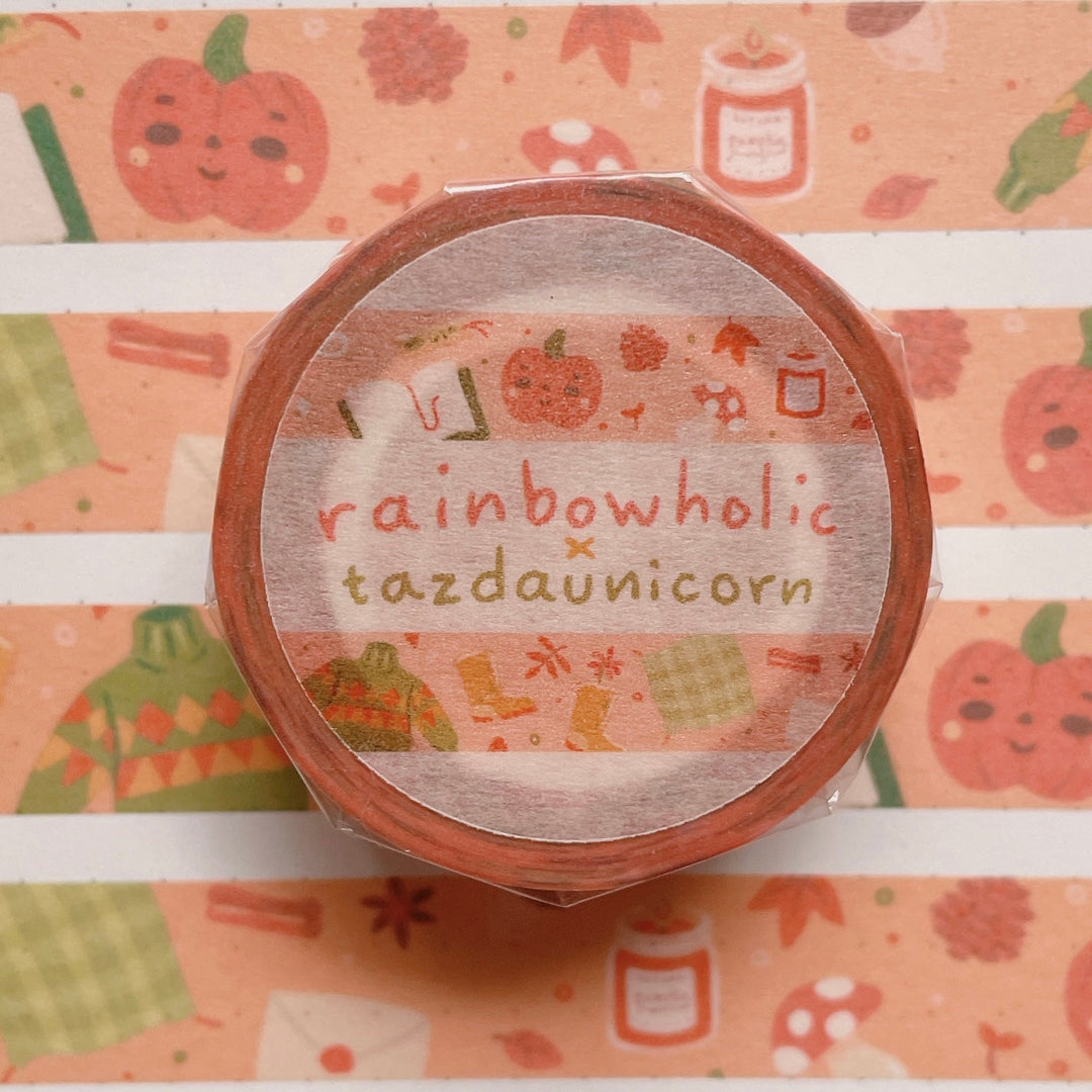 (MT090) Original Rainbowholic x Tazdaunicorn Cozy Autumn Orange Washi Tape
