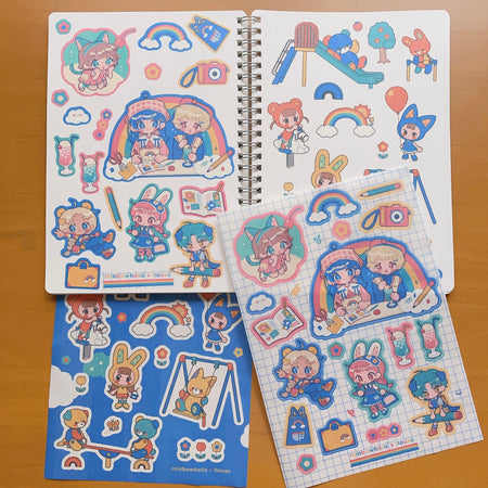 (ST065) Rainbowholic x itousa Bungu Kissa & Playground A5 Sticker Sheet Set (2 sheets)