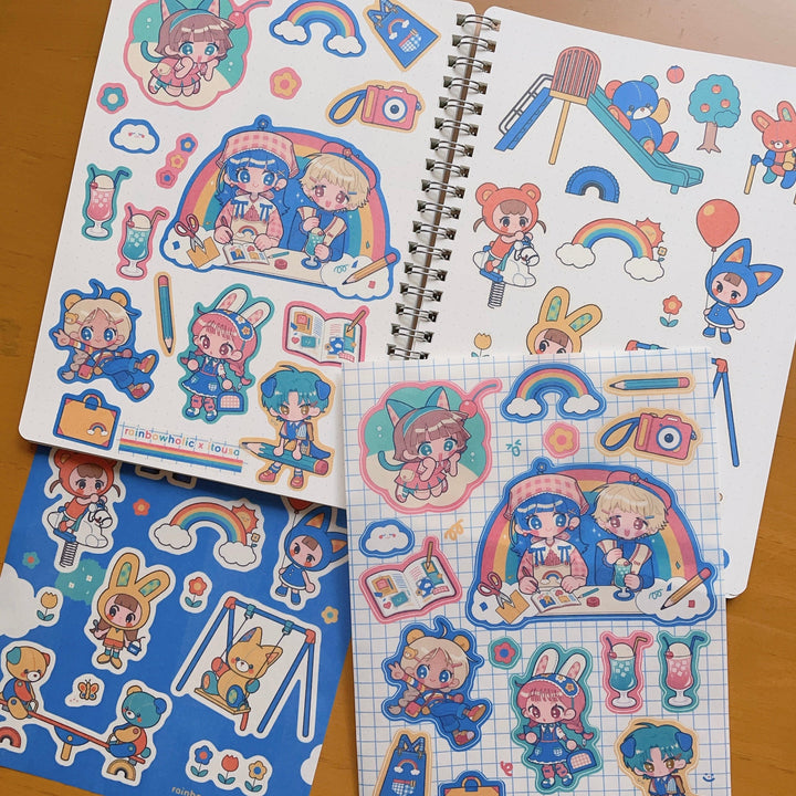 (ST065) Rainbowholic x itousa Bungu Kissa & Playground A5 Sticker Sheet Set (2 sheets)