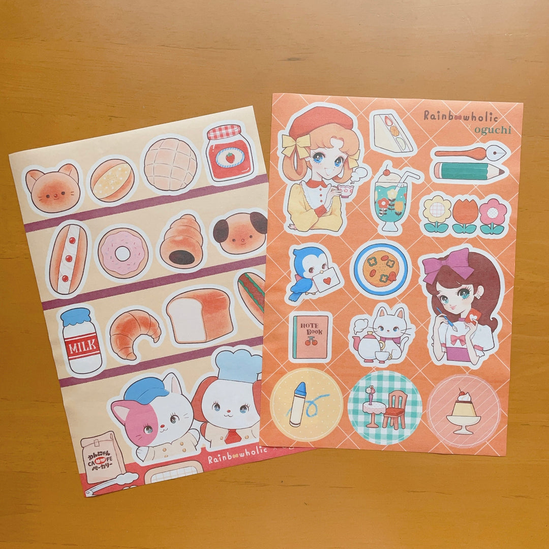 (ST064) Rainbowholic x oguchi Bungu Kissa & Bakery A5 Sticker Sheet Set (2 sheets)