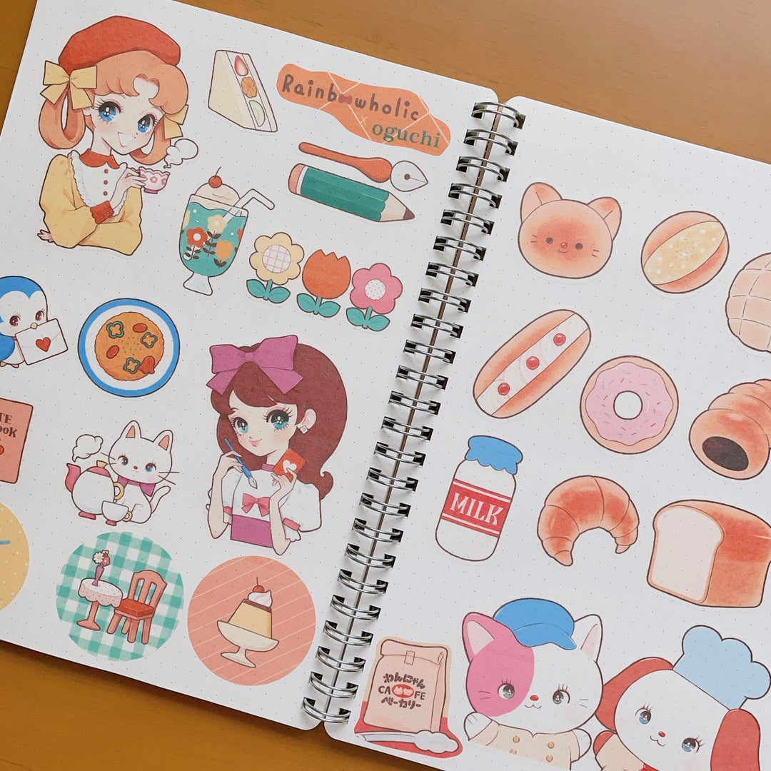 (ST064) Rainbowholic x oguchi Bungu Kissa & Bakery A5 Sticker Sheet Set (2 sheets)