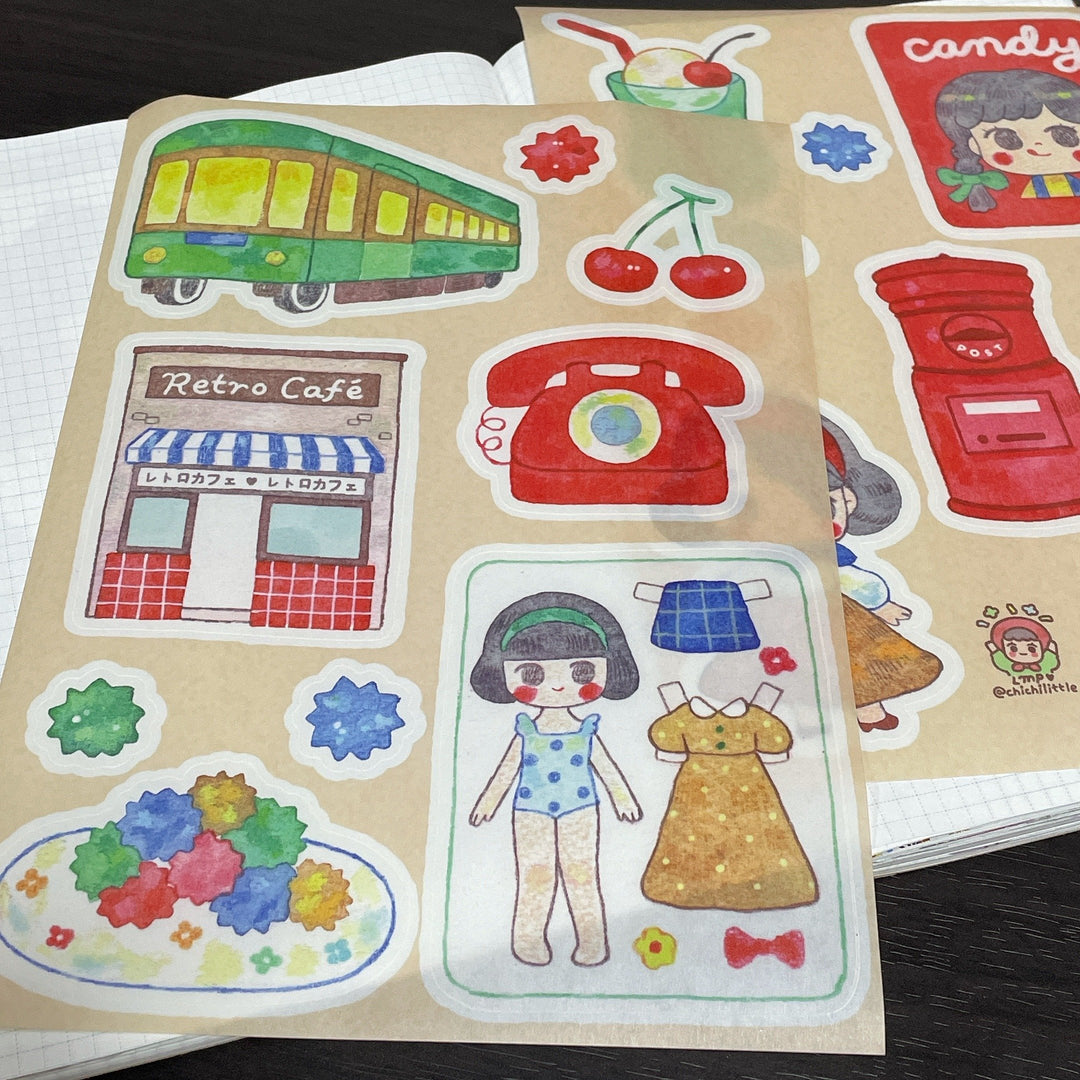 (ST014) Original Rainbowholic x Chichilittle Collaboration "Retro Japan" Sticker Set (2 sheets)