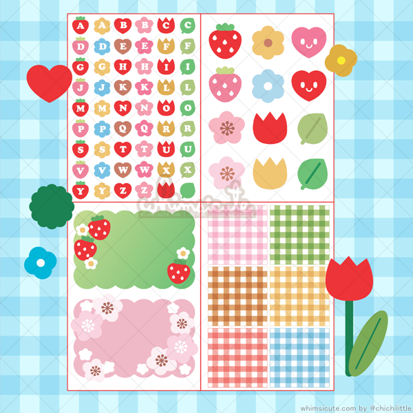 Whimsicute Strawberries and Spring Sticker Sheet SET - Matte