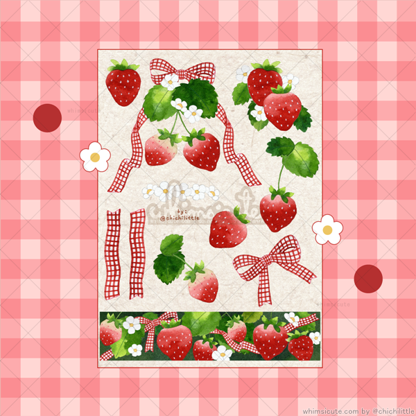 Whimsicute Watercolor Strawberries Sticker Sheet - Matte